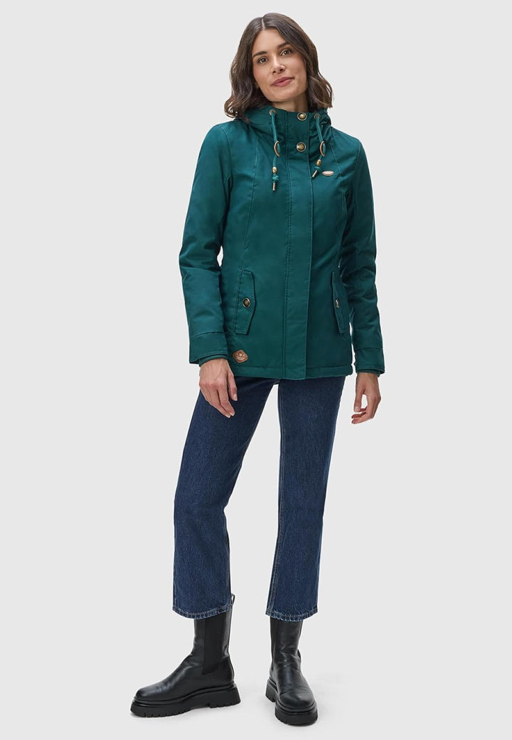 Ragwear Damen warme Winterjacke kurz mit Kapuze Monade XS-6XL M Dark Green22, M Dark Green22