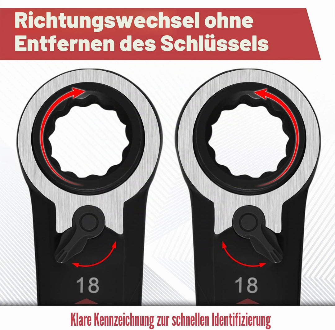 4-in-1 umkehrbarer Ratschenschlüssel-Set metrisch 16mm 17mm 18mm 19mm Doppel-Ringschlüssel-Set Ratsc