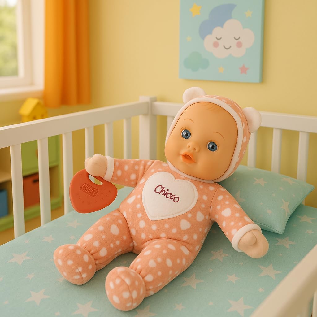 Chicco Meine erste Puppe, süsse Puppe mit Herzen, mit weichem Beissherz, weich und leicht, maschinen