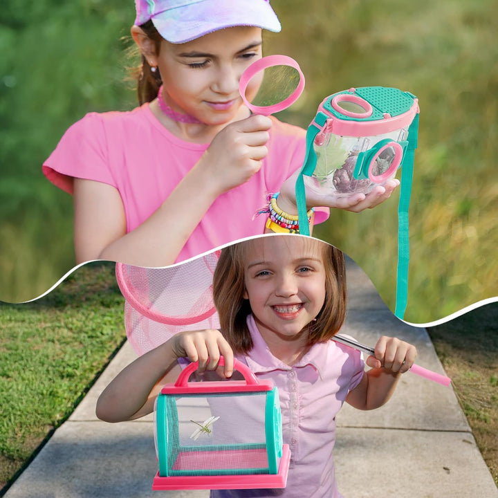 ROBUD Kids Outdoor Explorer Kit, Käferfang-Abenteuer-Sets mit Schmetterlingsnetzen, Lupen, Käferbehä