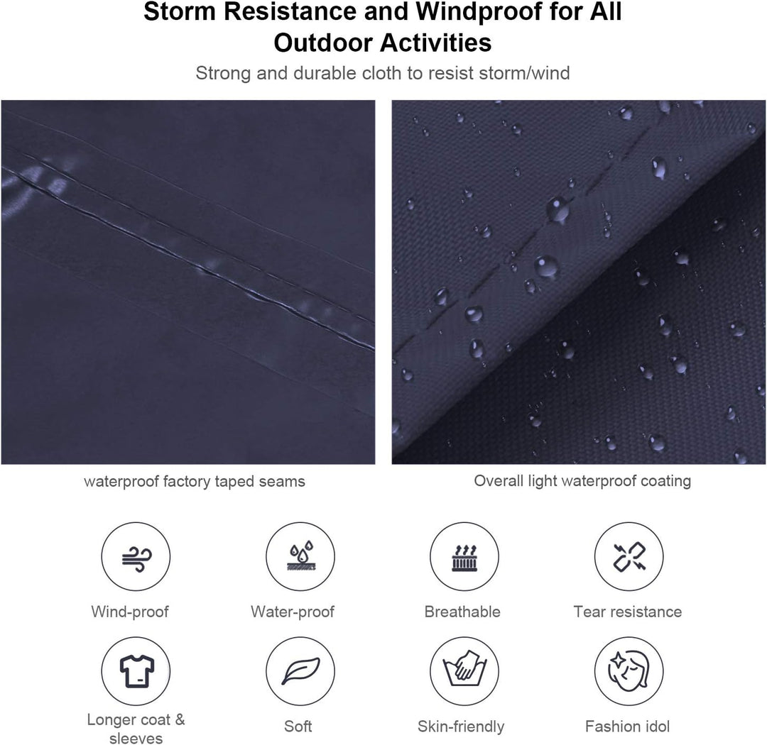 ioutdoor Regenmantel 100% Wasserdicht, der Extra Lange Regenschutz mit Taschen/Reflexstreifen/Kordel