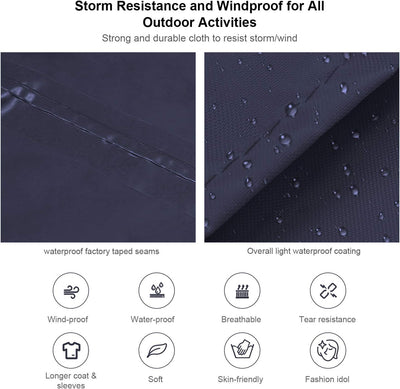 ioutdoor Regenmantel 100% Wasserdicht, der Extra Lange Regenschutz mit Taschen/Reflexstreifen/Kordel
