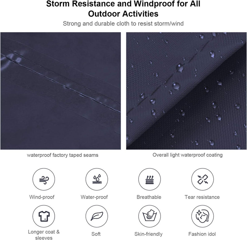 ioutdoor Regenmantel 100% Wasserdicht, der Extra Lange Regenschutz mit Taschen/Reflexstreifen/Kordel