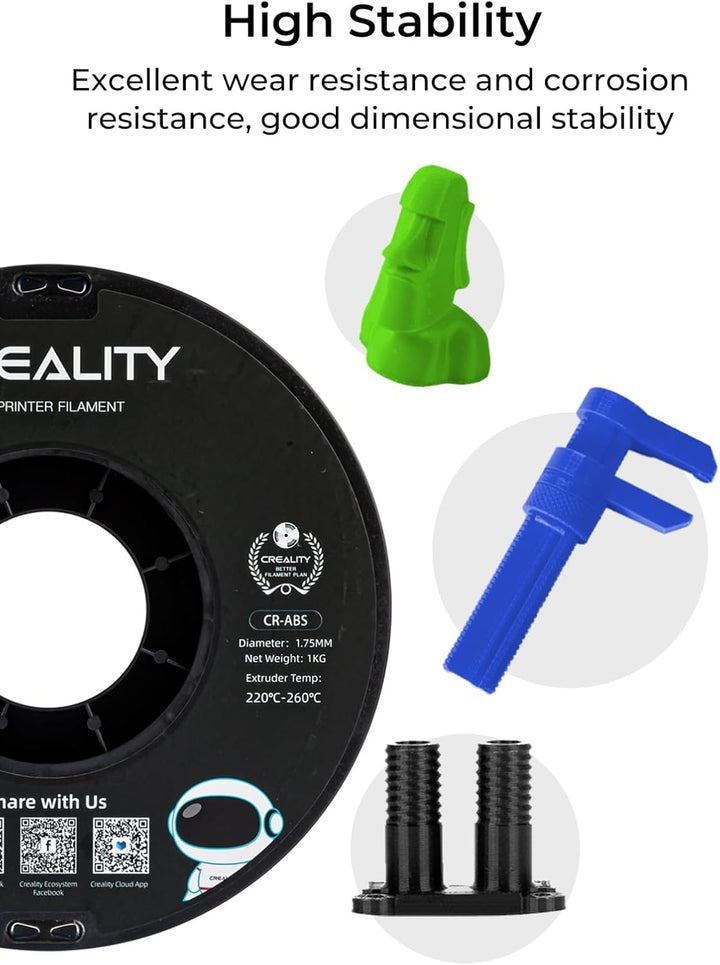 Creality Filament CR ABS 1.75 mm, Filamenten mit Hohe Zähigkeit, Ungiftig, Verschleissfest, Kompatib
