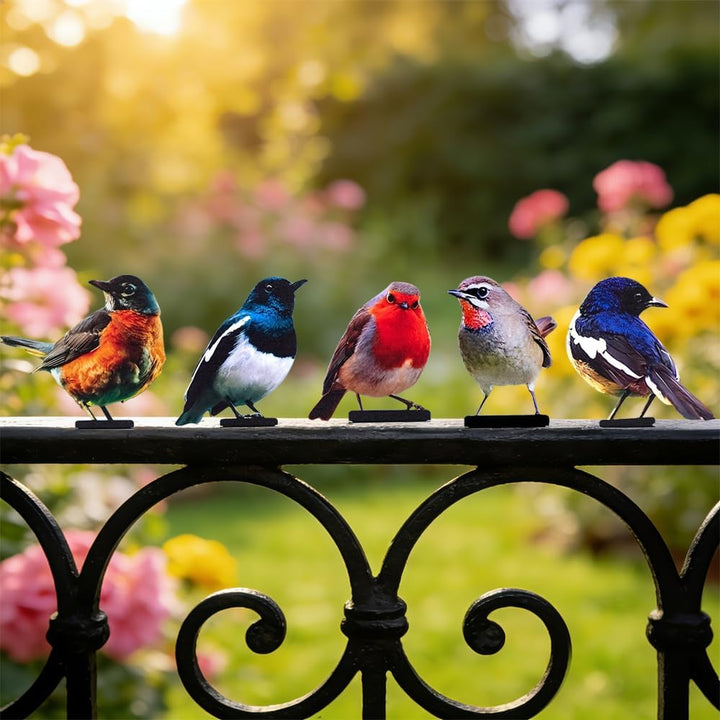 5 Stück Gartendeko Bemalte Vogel, Bunt Bemalte 2D Gartenkunst für draussen wetterfest, Vögel Gartens