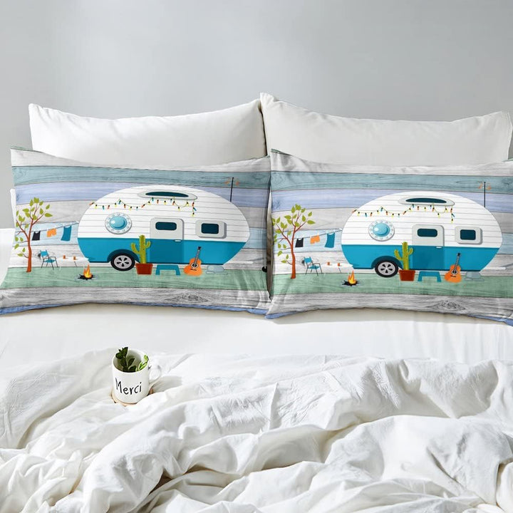 Camping Bettbezug 155 x 220 cm rustikales Camper Bettwäsche Set für Kinder Jungen Mädchen Kinder Ges