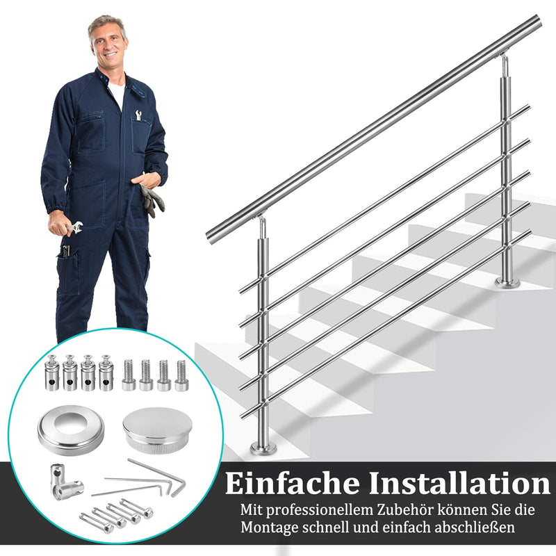 Geländer Edelstahl Handlauf Treppengeländer für Treppen Brüstung für Innen & Aussen Treppenhaus Balk