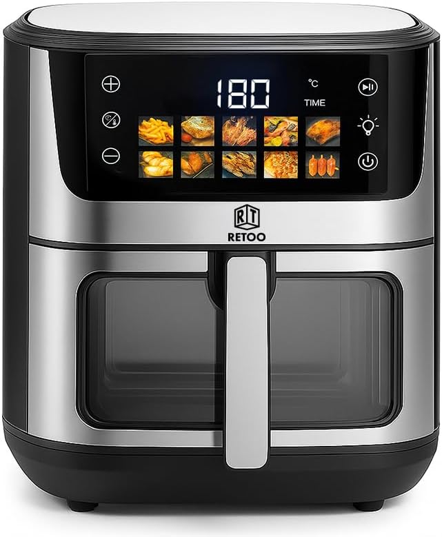 Retoo Heissluftfritteuse 6.5L 1800W, 10 Programmen Friteuse Heissluft, max 200°C, Air Fryer bis zu 9