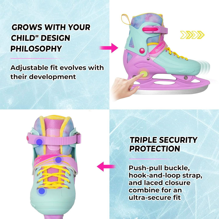 Nattork Ice Skates 4 Sizes Adjustable for Kids Boys Girls, Fun Beginner Ice Skating for Outdoor, Sof