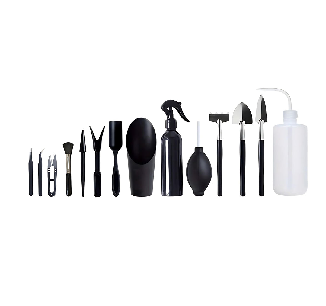 AMSAMOTION Bonsai Werkzeug Set 14 teilig mit praktischem, Mini Gartenwerkzeug für Zimmerpflanzen und
