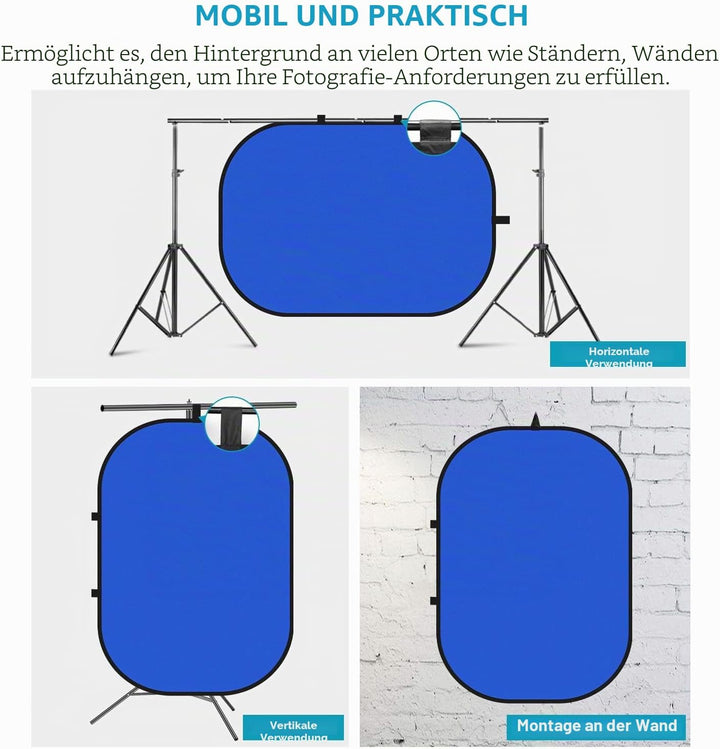 Neewer 150x200cm Chromakey Blau-Grün Hintergrund mit Stativset: 2-in-1 Aufklapp Soft Diffusor mit um