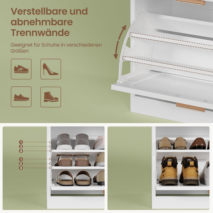 Schuhschrank mit 2 Klappen, Schuhkipper Schmal, Schuhschrank mit 1 Schublade, Schrank, Trennwand Ver