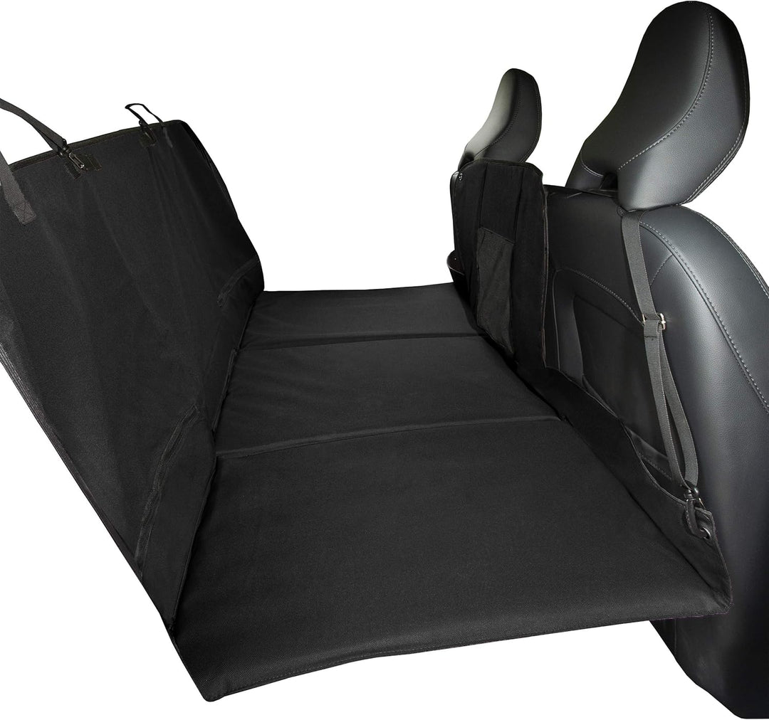 Furhaven Deluxe Multi-Panel Hard Bottom Platform Bridge Backseat Protector w/Travel Bag - Black, One