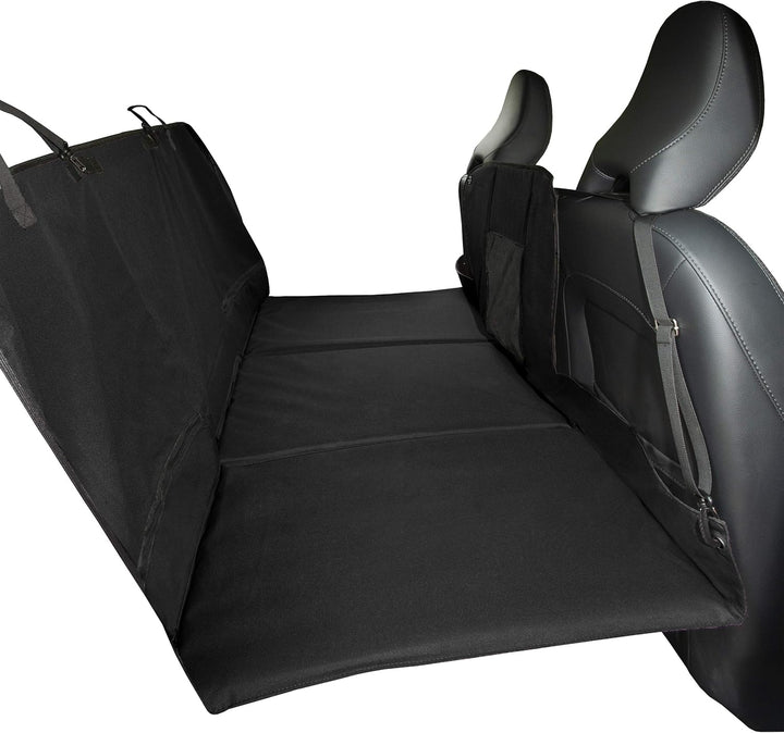 Furhaven Deluxe Multi-Panel Hard Bottom Platform Bridge Backseat Protector w/Travel Bag - Black, One