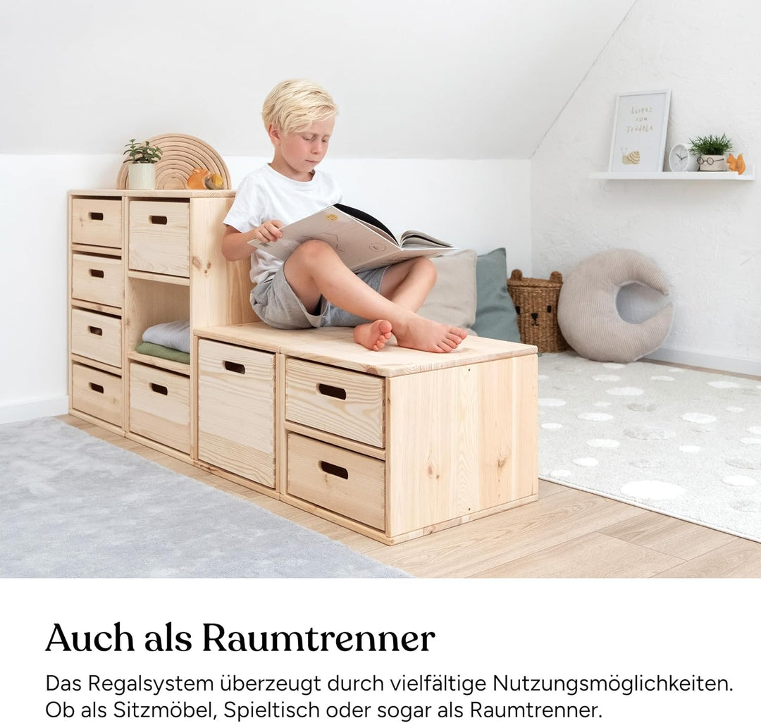Ehrenkind® Regal für Kinderzimmer – Praktisches Aufbewahrungssystem aus Kiefer für Spielzeug und Ord