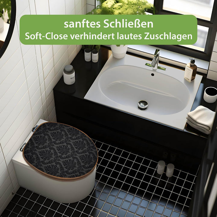 banjado Design WC Sitz Bambus Absenkautomatik 45,8x37,5cm - Toilettendeckel mit Absenkautomatik Holz
