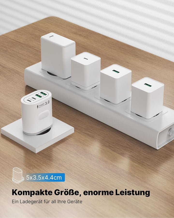 USB C Stecker, 2-Pack 4-Ports USB Ladegerät Mehrfach Ladestecker 60W Power Adapter PD 3.0 Schnelllad