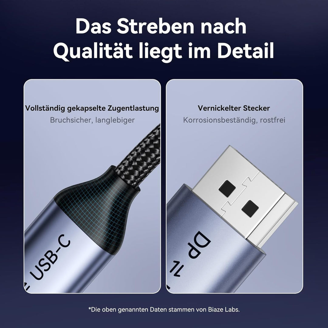 USB C auf DisplayPort Kabel 1.2M, Bidirektional 8K@60Hz, 4K@240Hz, Thunderbolt 3/4/5, DP 1.4, Kompat