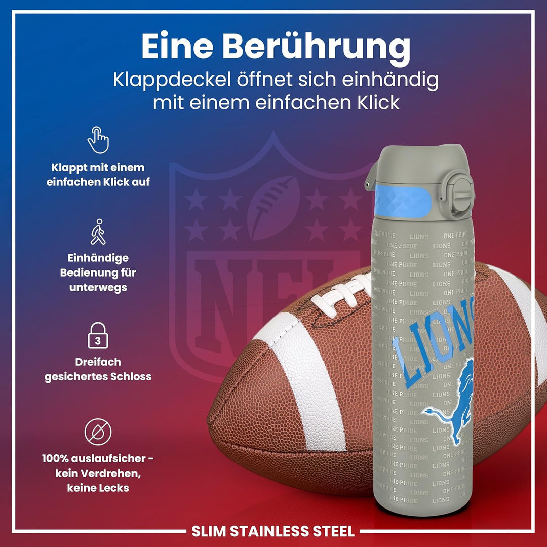 ion8 NFL Edelstahl-Trinkflasche, Auslaufsicher, Einhandöffnung, Sichere Verriegelung, Spülmaschinenf