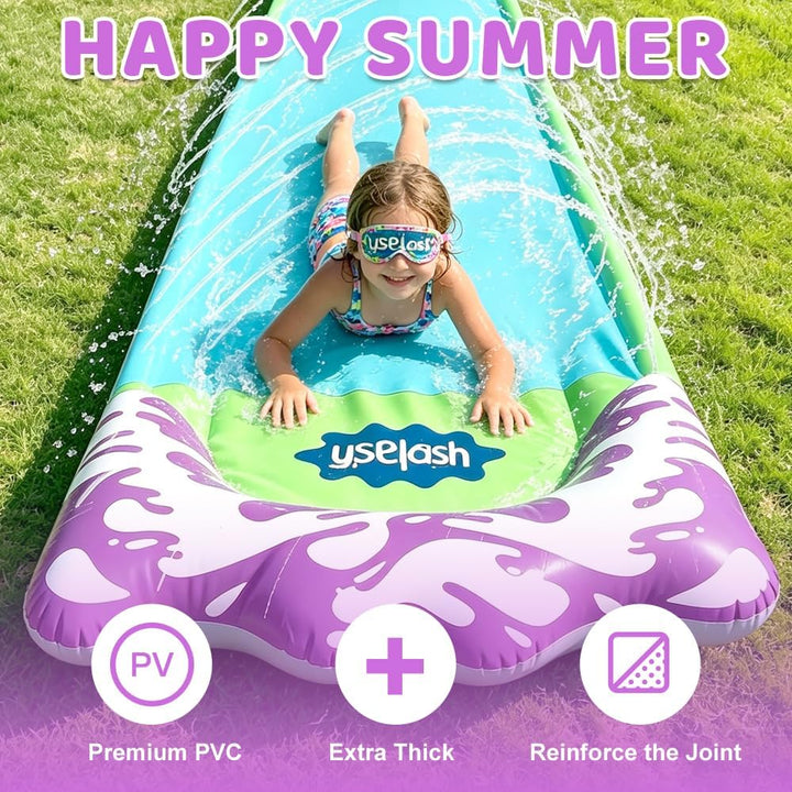 Wasserrutsche, 480 x 70CM/188.98 x 27.56in Wasserrutschbahn mit Sprinkler, Wassermatte mit 2 Bodyboa