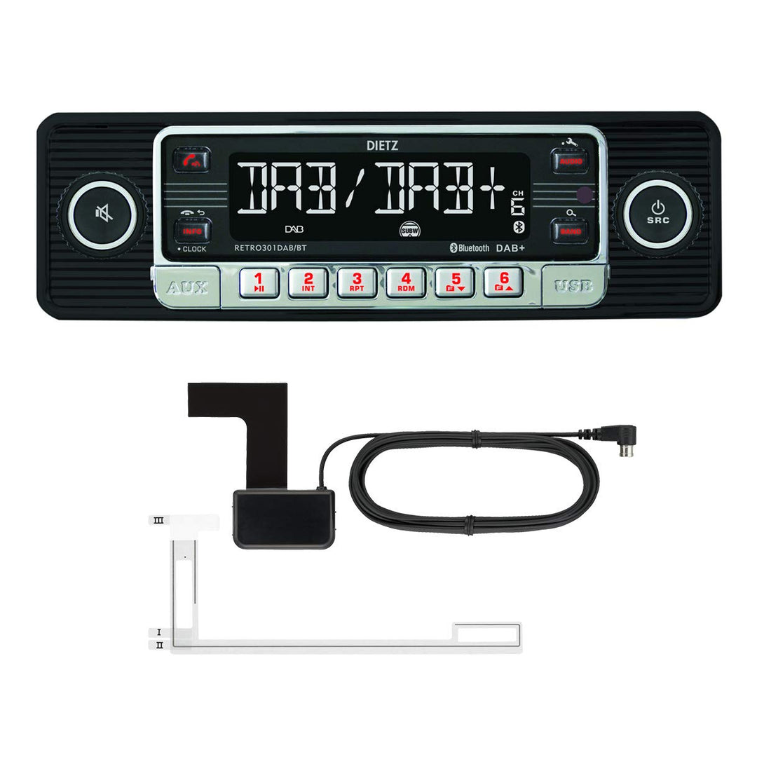 DIETZ Retro 301 DAB/BT Classic/Oltimer Autoradio USB/MP3/BLUETOOTH - Farbe Schwarz - inkl. DAB+ Ante