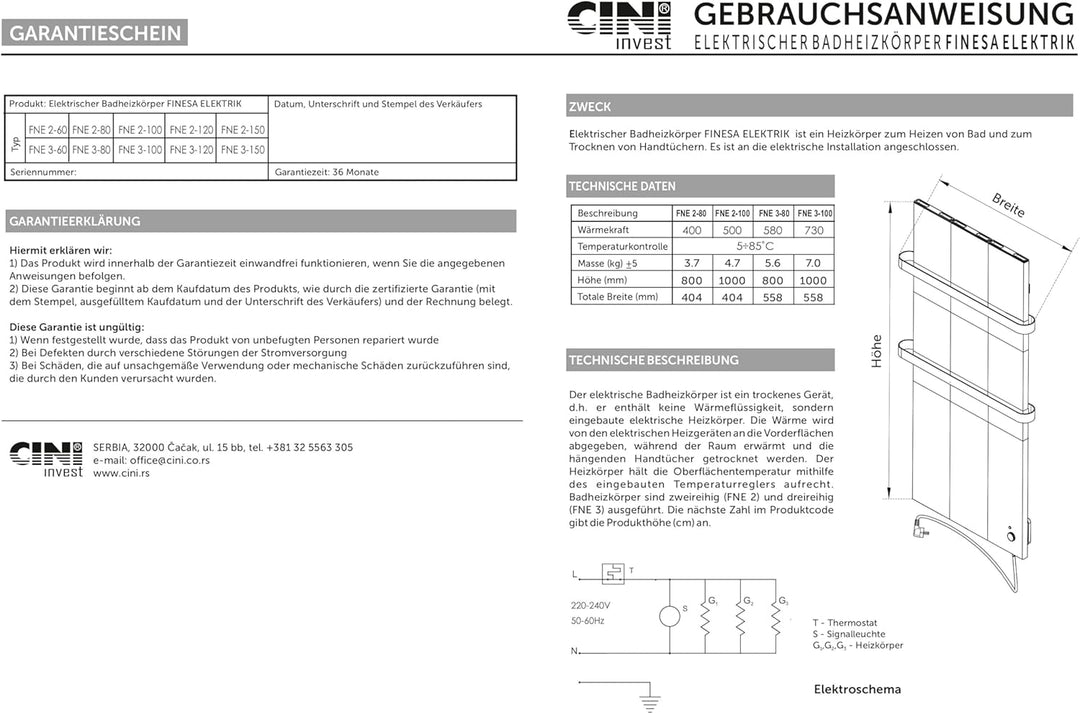 Finesa Badheizkörper elektrisch mit Thermostat – Design Badheizkörper Paneel flach – 1000x404 mm | 5