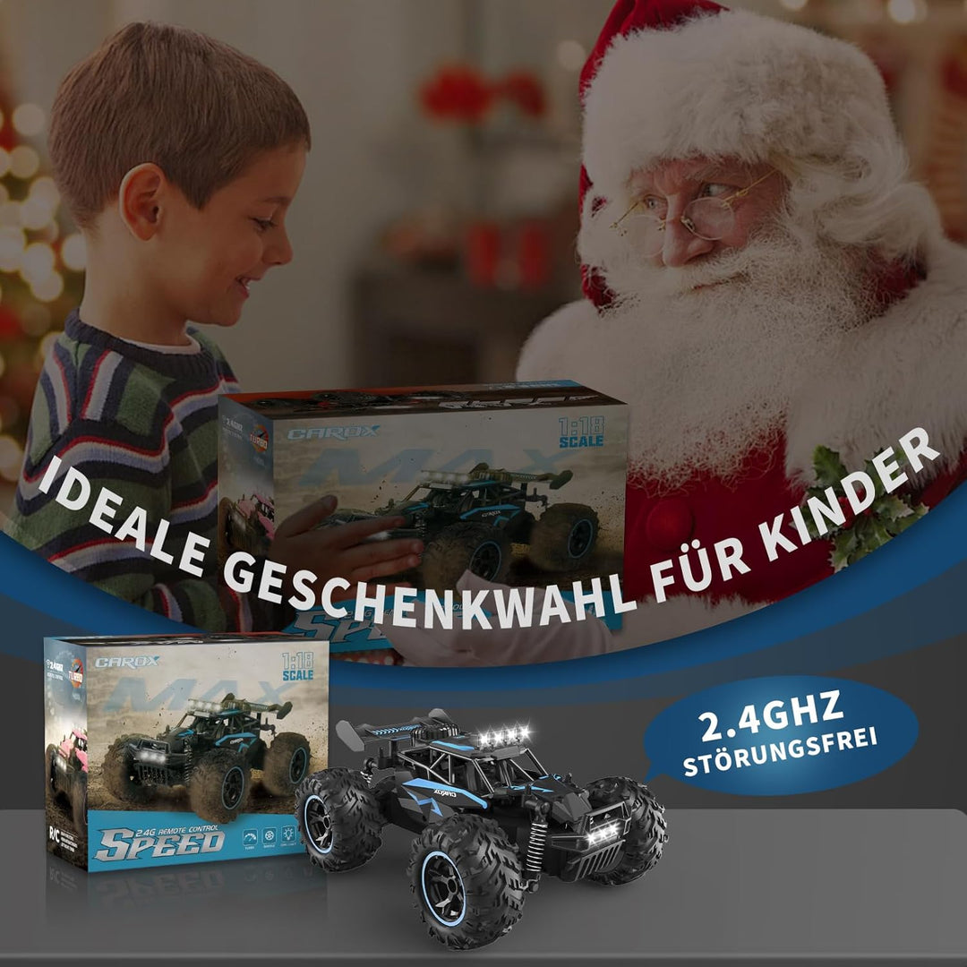 Carox Ferngesteuertes Auto,2.4 GHz 25 km/h RC Auto,1:18 Off Road Monstertruck mit Scheinwerfer und F