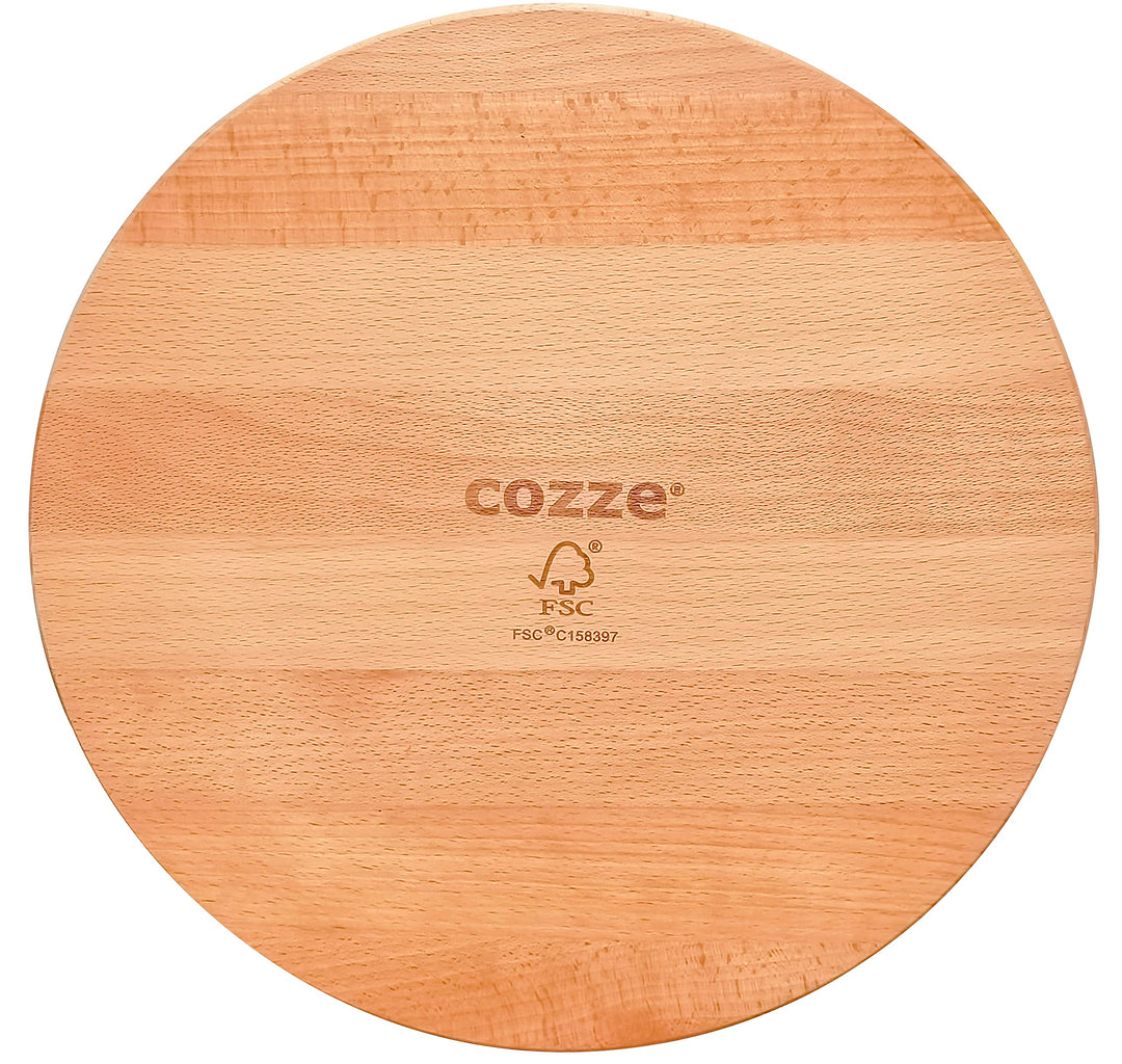 cozze® Premium Buchenholz Pizzabrett | Ø35cm, 12mm dick – Ideal für Pizza, Tapas und Käse, LFGB-zert