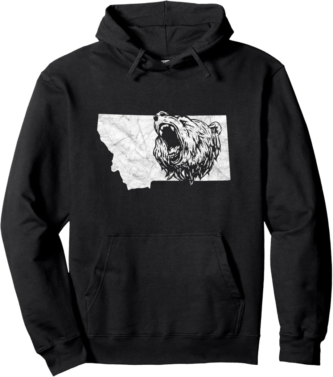 State of Montana Roaring Grizzly Bear Minimalist Vintage Pullover Hoodie