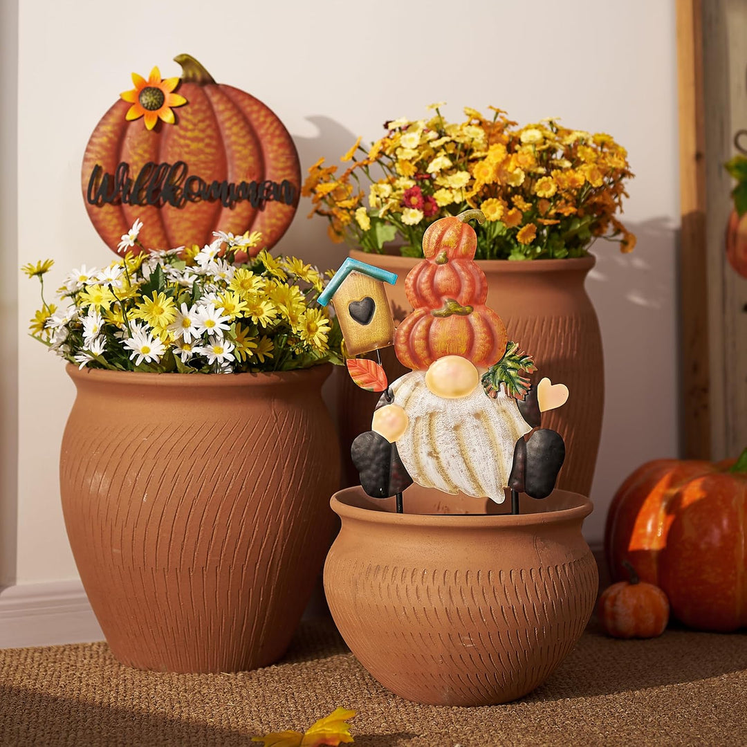 TERESA'S COLLECTIONS Herbstdeko,Gartendeko für Draussen,Herbstdeko Outdoor Gartenzwerg und Kürbis Ga