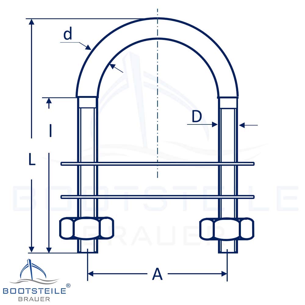 U-Bolzen mit 2 Platten und 2 Muttern DIN934 M10 X 80 mm - (2 Stück) - Edelstahl A4 - Bügelbolzen, Ge