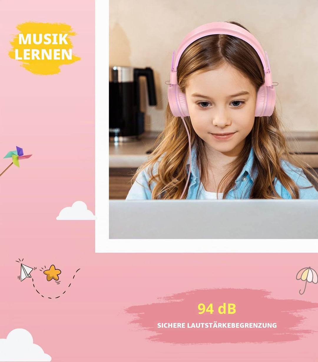 Upgrade USB Typ C Kinder Kopfhörer für die Schule, 94 dB sichere Lautstärke begrenzt, HD-Stereo-Soun