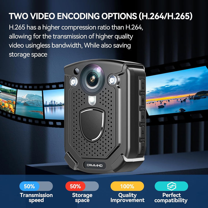 CAMMHD W1 HD 3840 * 2160P Body Cam, 10–12 Stunden Videoaufzeichnung, IP68 wasserdicht, H.265-Videoco