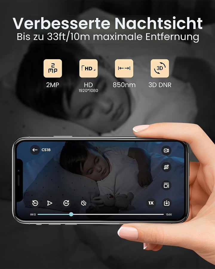 ZOSI 1080P WLAN Überwachungskamera Innen, 360° Schwenkbar IP Kamera Indoor mit EIN-Touch-Call für Ha