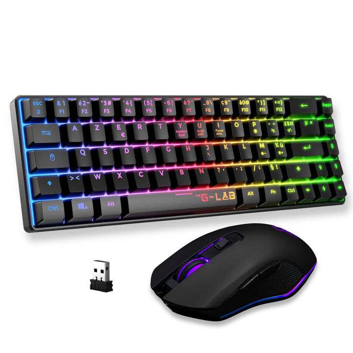 The G-Lab Combo Hydrogen WL Gaming-Tastatur, kabellos, 60% AZERTY FR RGB – Gaming-Maus 7200 DPI – Du