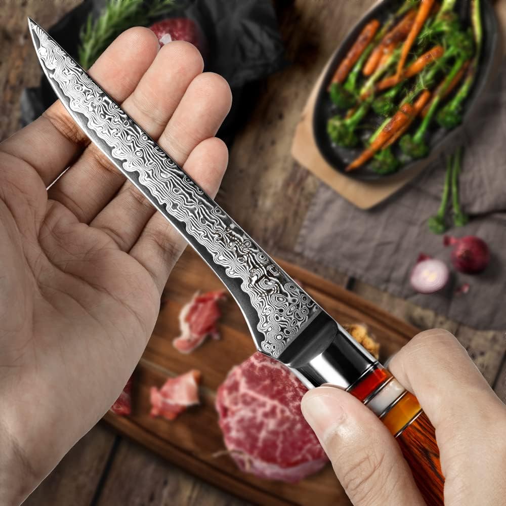 FANTECK Ausbeinmesser Damast, 14cm Fisch Filetiermesser Küchenmesser Profi Messer aus VG-10 67 Lagen