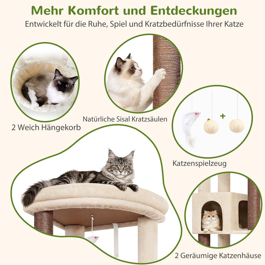 Globlazer C64 Kratzbaum Beige Stabil für Grosse Katzen 163 cm Eckkratzbaum | Stabil Katzenbaum mit E