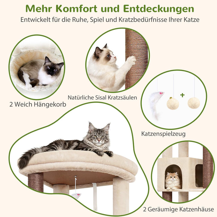 Globlazer C64 Kratzbaum Beige Stabil für Grosse Katzen 163 cm Eckkratzbaum | Stabil Katzenbaum mit E