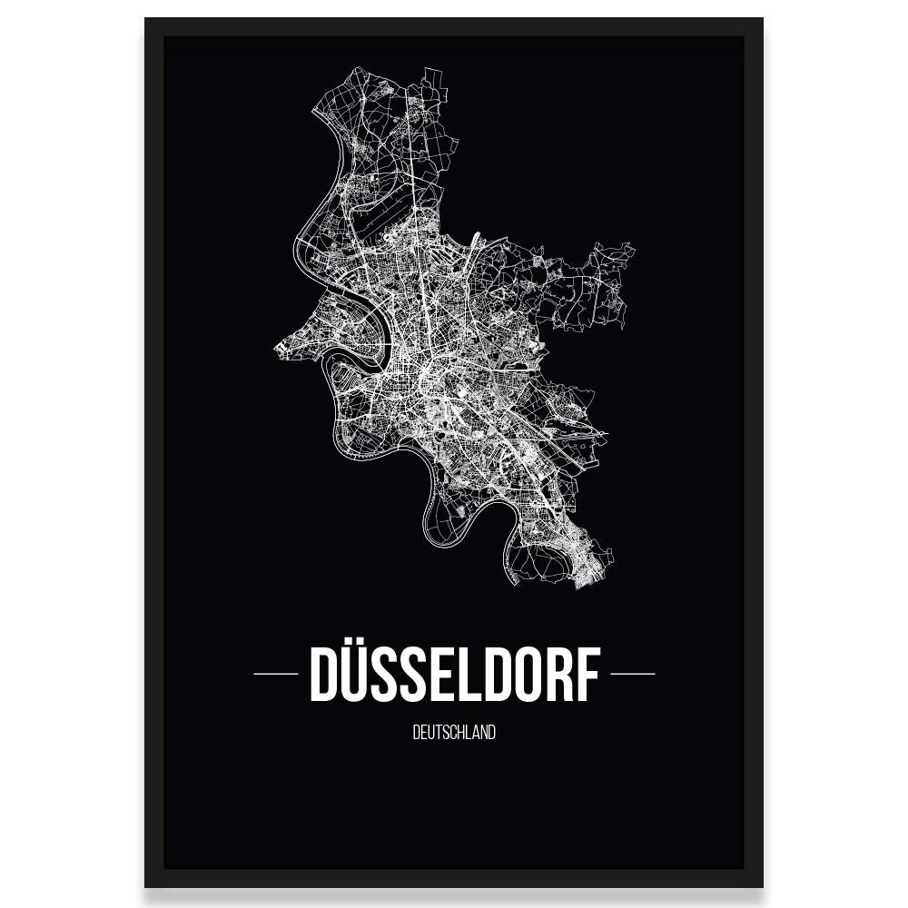 JUNIWORDS Stadtposter, Düsseldorf, Wähle eine Grösse, 40 x 60 cm, Poster mit Rahmen, Schrift B, Schw