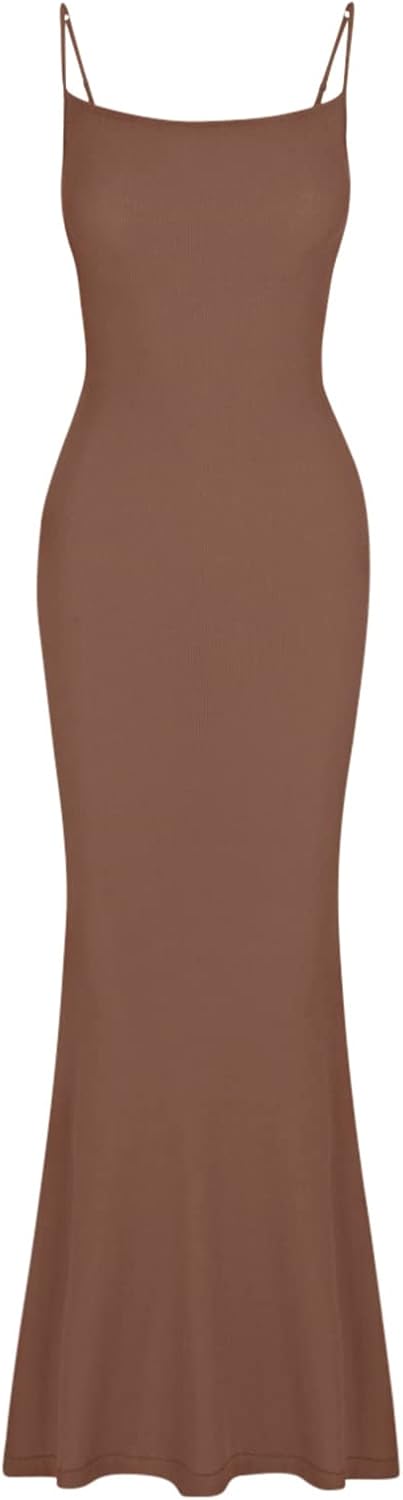 REORIA Damen Sexy Lounge Slip Langes Kleid Elegantes Hochzeitsgast ärmelloses rückenfreies Geripptes