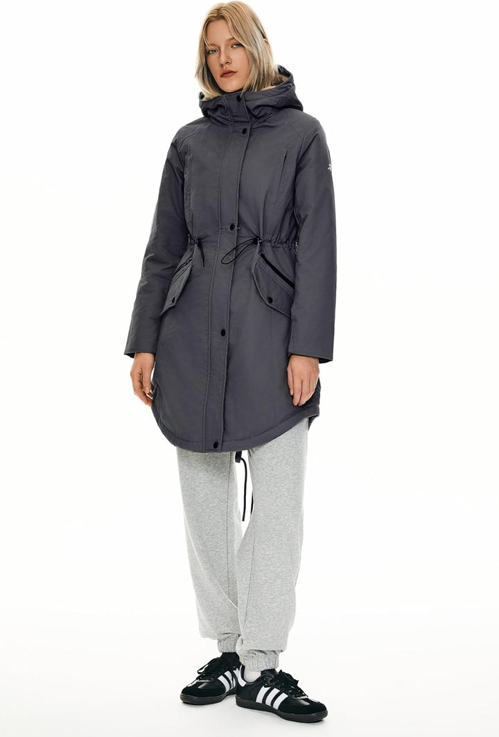 Orolay Damen Kapuzen Fleece Gefüttert Parka-Mantel Mittlere Länge Winter Draussen Gepolstert Jacke X