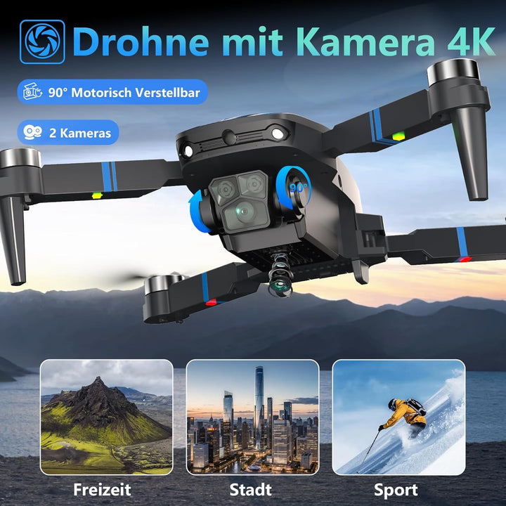 Drohne mit Kamera 4K LCD-Bildschirm FPV Video, Professional Drone mit Bürstenlosem Motor, 270°-Hinde