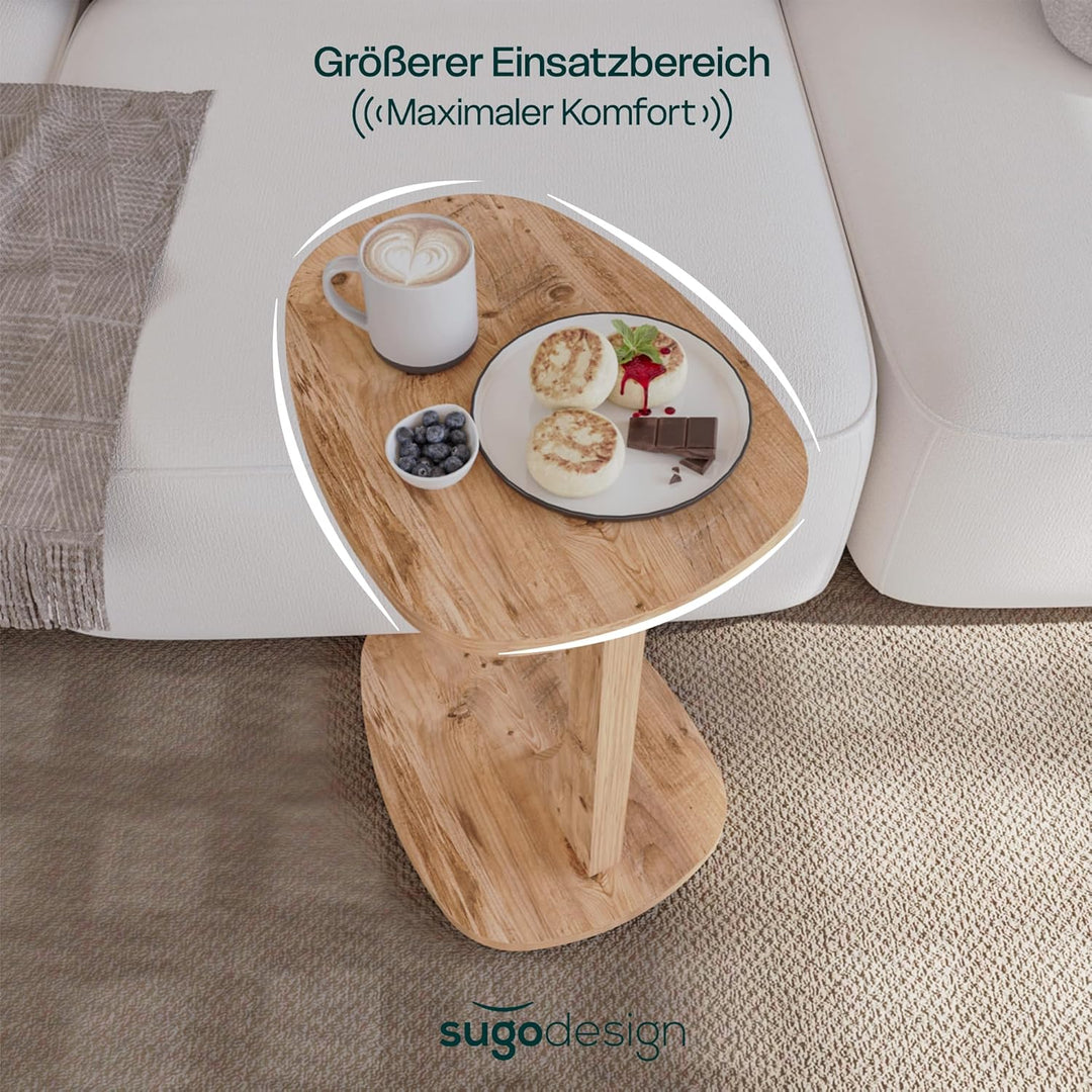 Beistelltisch Couch mit Rollen, Kleiner Beistelltisch C-Form, Sofatisch in stylischer Holz-Optik, Kl