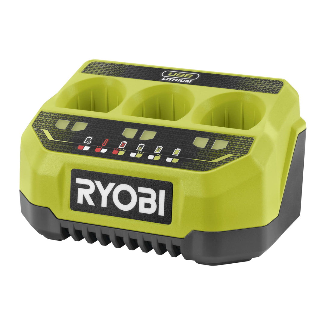 RYOBI 4 V USB-LITHIUM 3er Akku-Ladegerät RC43P, Sequenzielles Ladegerät mit bis zu drei Akku Steckpo