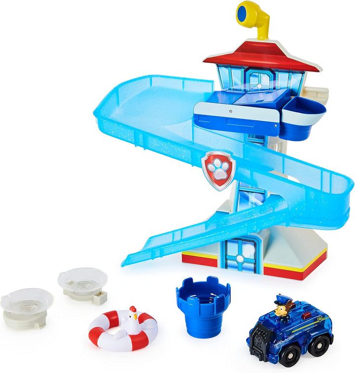 PAW Patrol 6060970 Adventure Bay Spielset mit beleuchtetem Jagdfahrzeug, Badespielzeug für Kinder ab