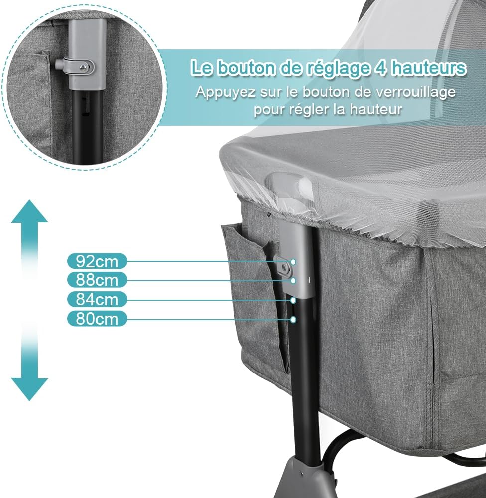 Kedia Babywiege mit Moskitonetz, Babybett &amp; Reisebett mit Rollen, Babybett für Wiegen, höhenverstell