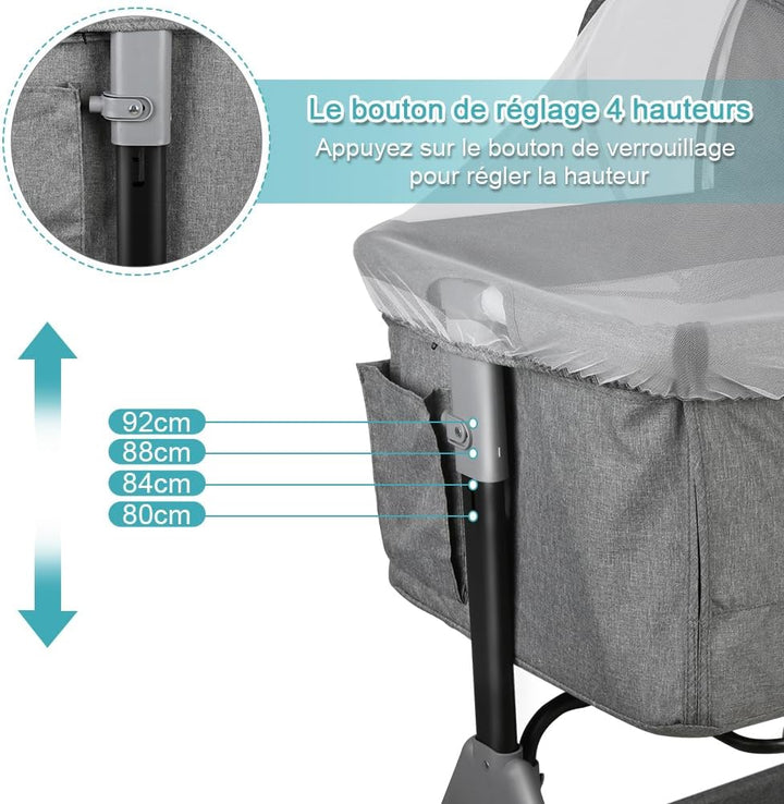 Kedia Babywiege mit Moskitonetz, Babybett &amp; Reisebett mit Rollen, Babybett für Wiegen, höhenverstell