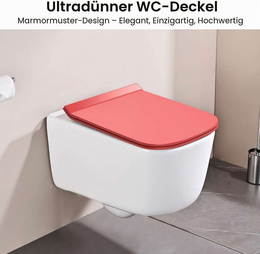 WC Sitz Eckig Form, Toilettendeckel mit Absenkautomatik, Klobrille Duroplast mit Schnellverschluss,