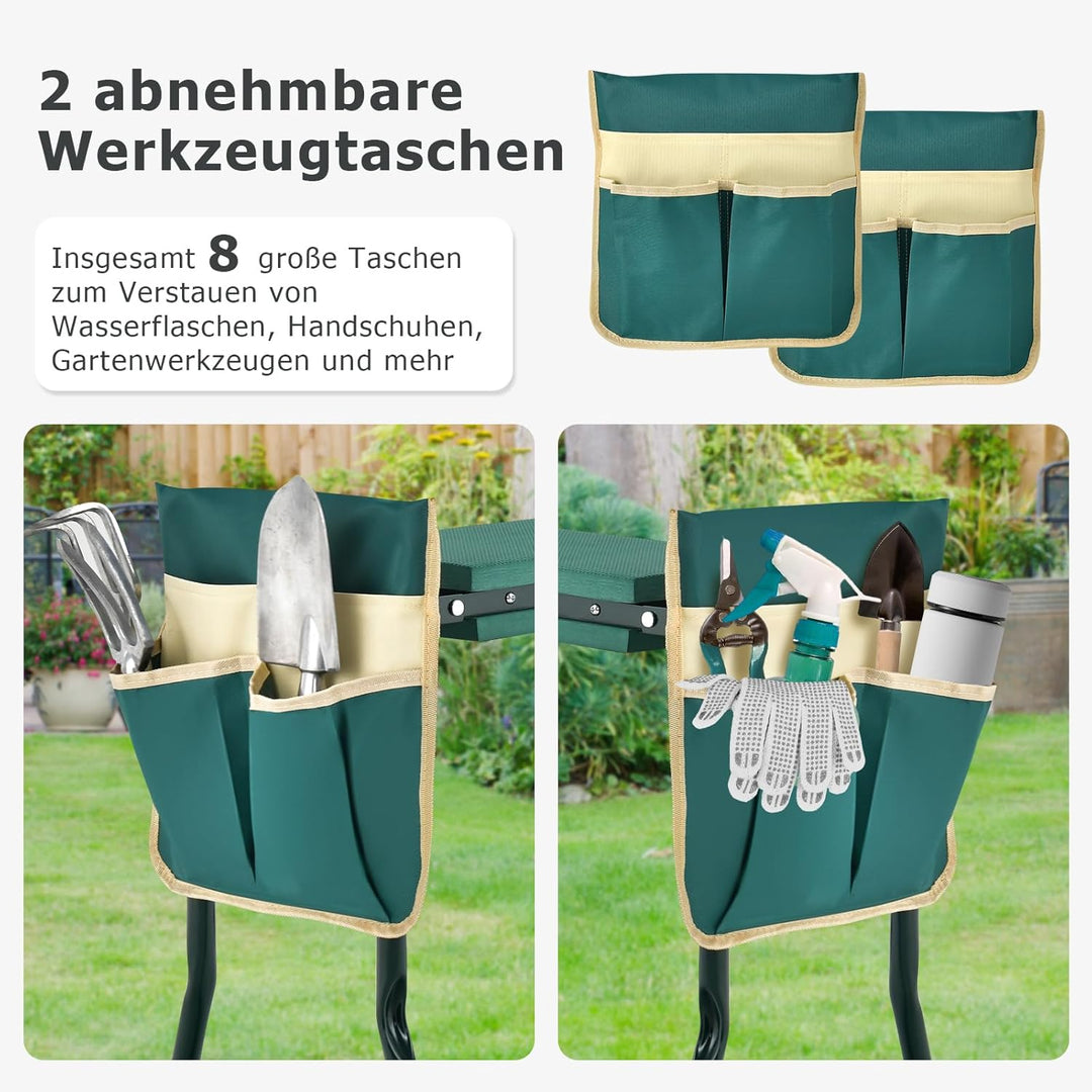 RELAX4LIFE 2-in-1 Kniebank klappbar, Kniehilfe mit 2 abnehmbaren Taschen &amp; Kniekissen EVA-Schaumstof