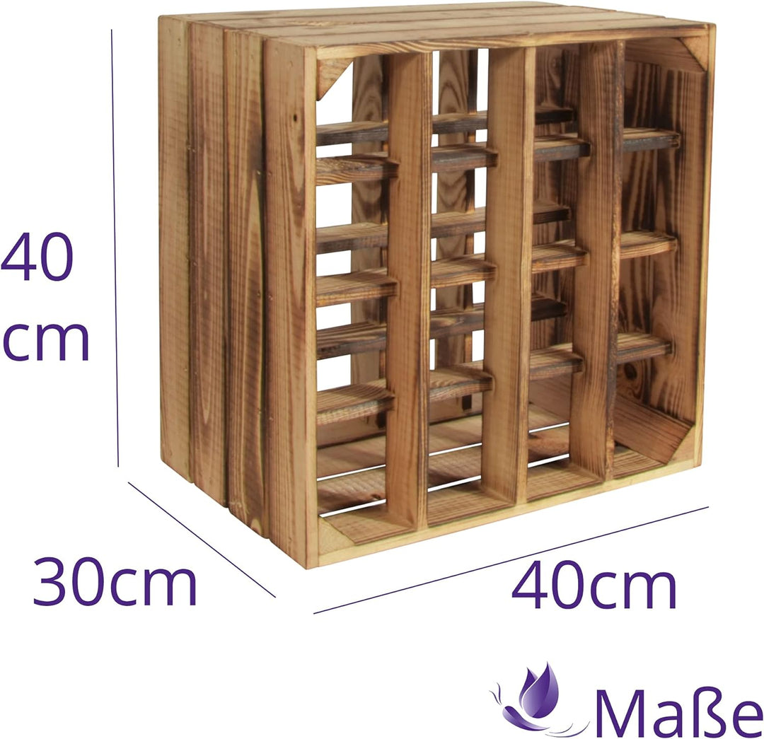CHICCIE 3 Set Weinregal Wino aus Holz - Geflammt + Regal Holzkiste 3 + Geflammt